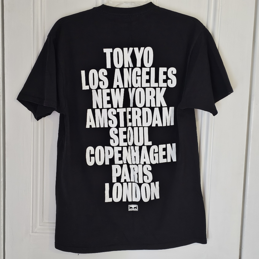Obey Quality Dissent Men's Medium Black Tee Shirt Tokyo LA NY Copenhagen Paris